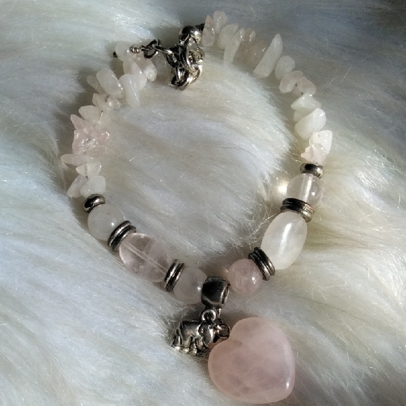 Jewelry - Rose Quartz Heart Elephant Charm Bracelet